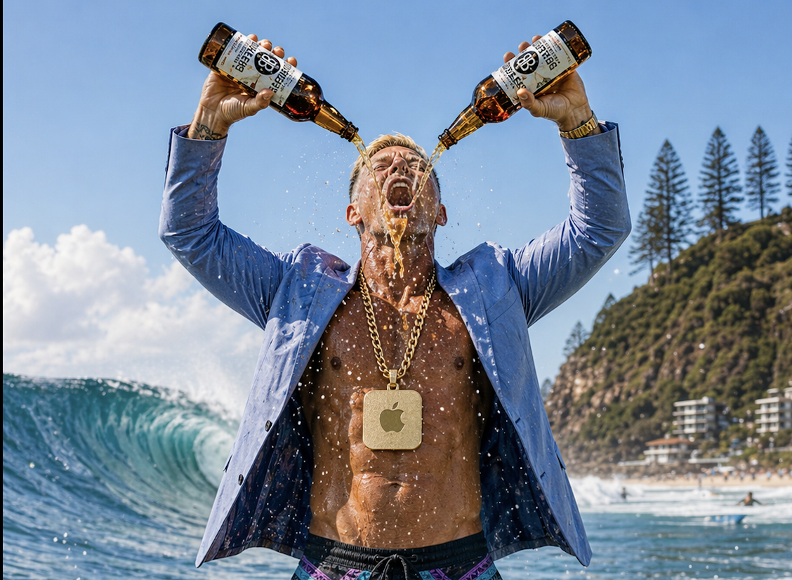 Close-up image of MATTY MILLIONS in the Burleigh surf